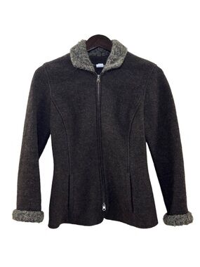 Jenne Maag Wool Zip Up Jacket with Gray Accents Brown Size Small